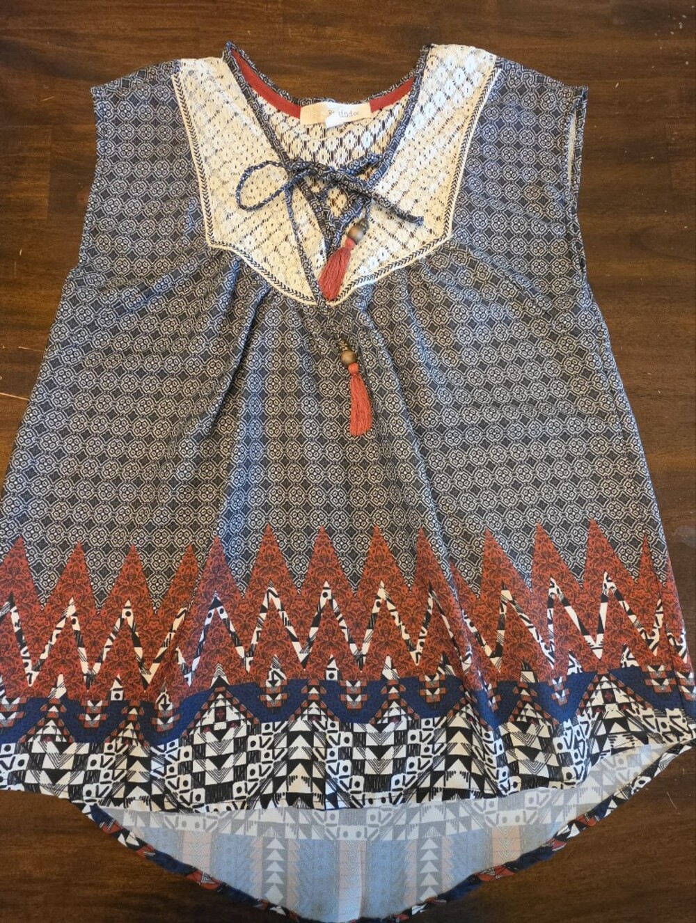 Rewind Boho Geometric Tank Top Lace V-Neck Sleeveless Blouse